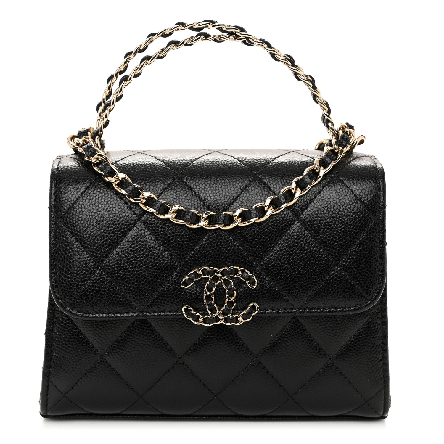 Chanel Caviar Quilted Double Chain Top Handle Flap With Chain Black 1 of 11