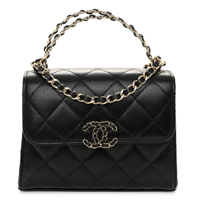 Chanel Caviar Quilted Double Chain Top Handle Flap With Chain Black 1 of 11