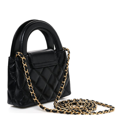 Chanel Shiny Aged Calfskin Quilted Mini Nano Kelly Shopper Black 3 of 10