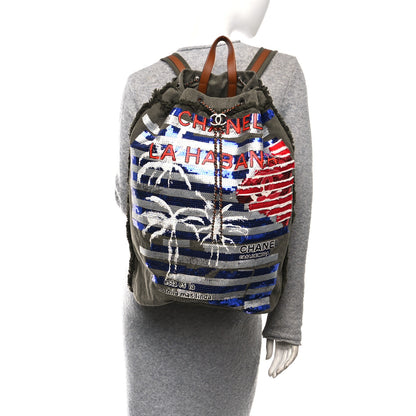 Chanel Canvas Sequins Cubano Trip Backpack Khaki 2 of 10
