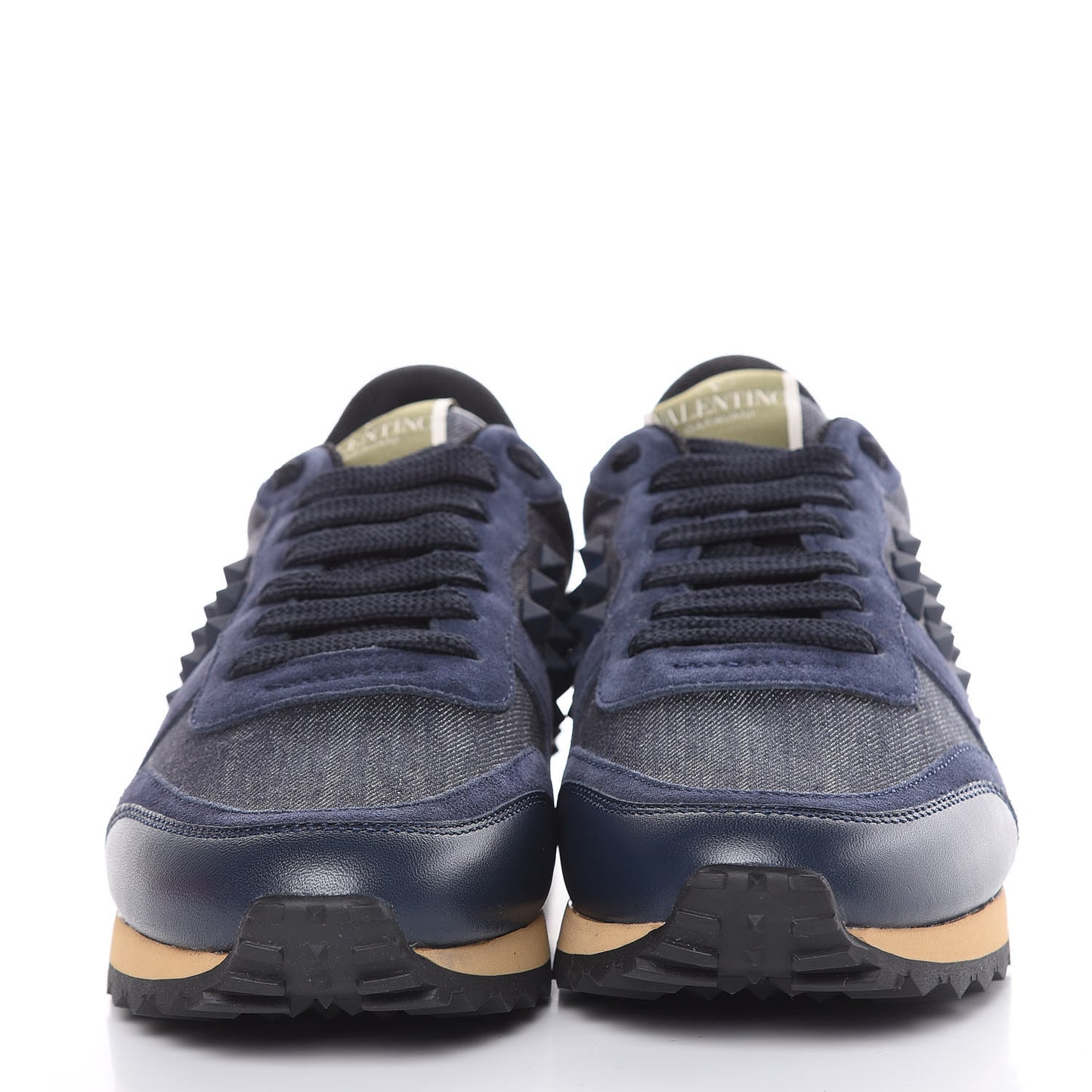 Denim Calfskin Suede Rockstud Sneakers 37.5 Deep Denim