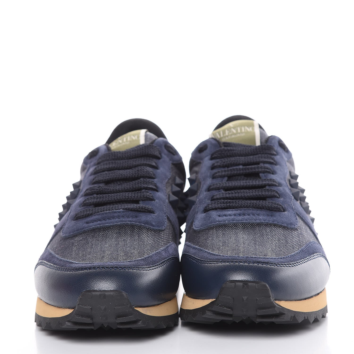 Valentino Garavani Denim Calfskin Suede Rockstud Sneakers 37.5 Deep Denim 2 of 9
