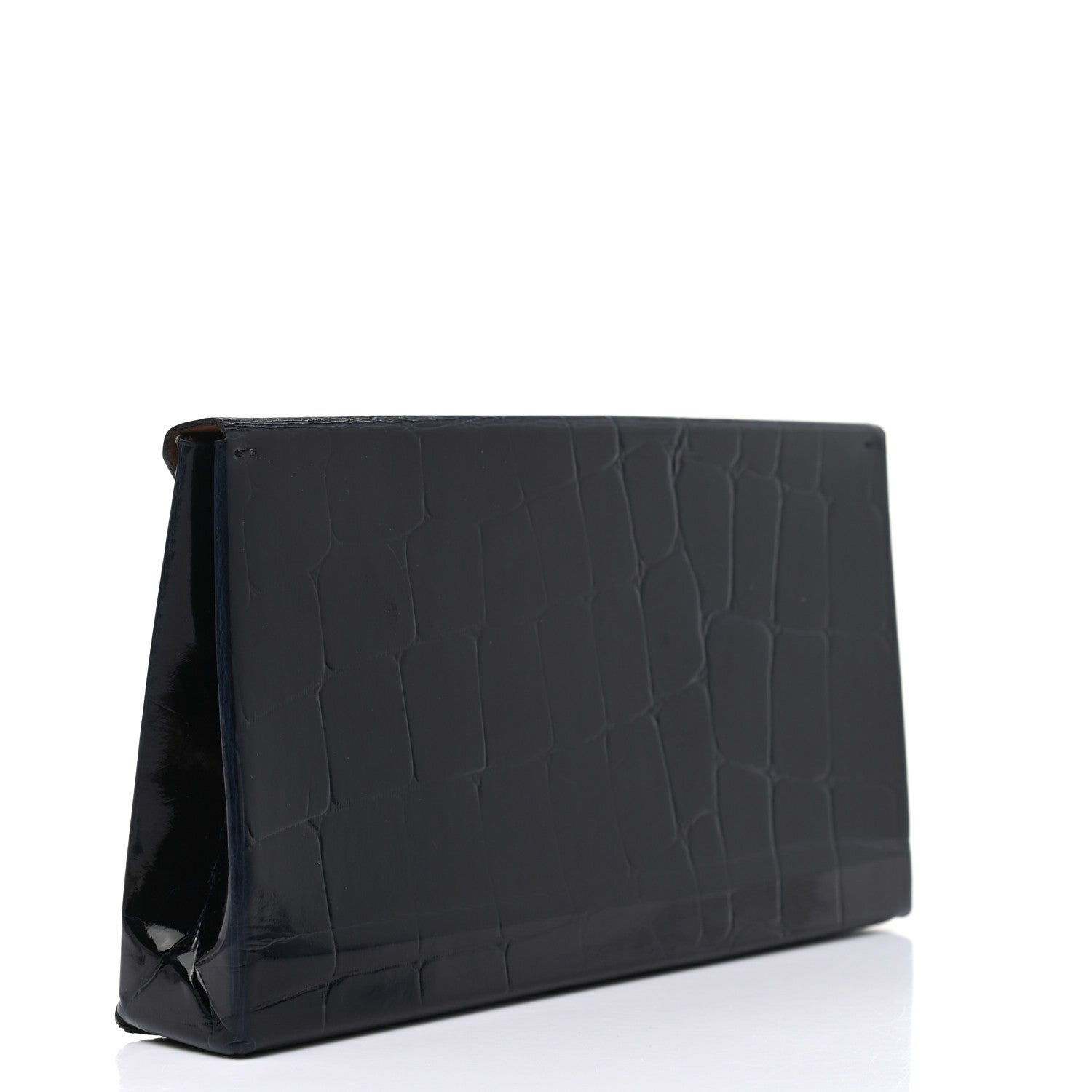 Stella McCartney Eco Patent Crocodile Embossed Envelope Clutch Black 3 of 11