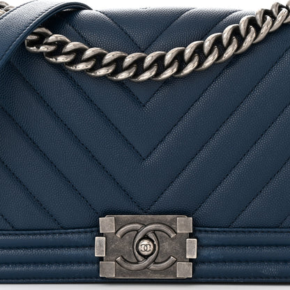 Chanel Caviar Chevron Quilted Medium Boy Flap Navy 8 of 12