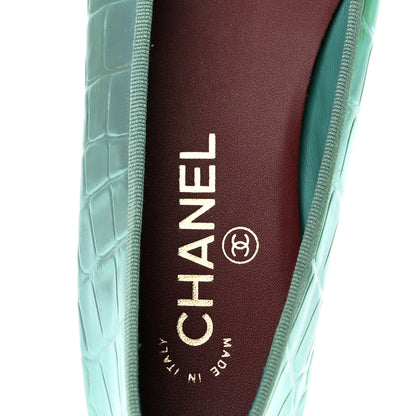 Chanel Iridescent Calfskin Crocodile Embossed Ballerina Flats 38.5 Green 8 of 10