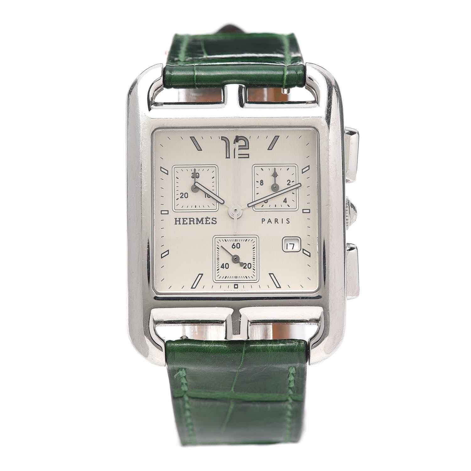 Hermes Stainless Steel Alligator 31mm Cape Cod Chrono Quartz Watch Vert Moyen 1 of 6
