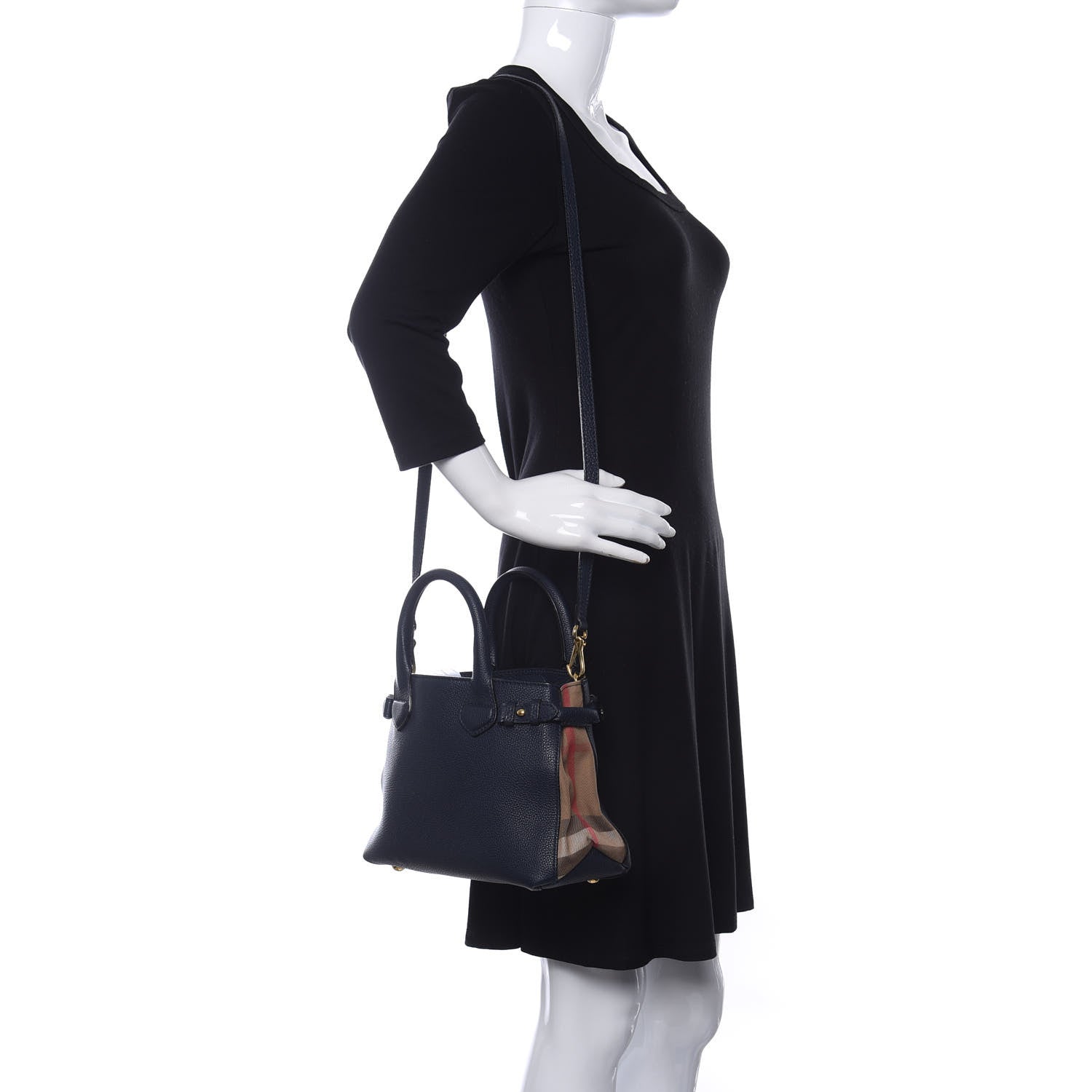 Burberry Grainy Calfskin House Check Small Banner Tote Midnight Blue 3 of 11