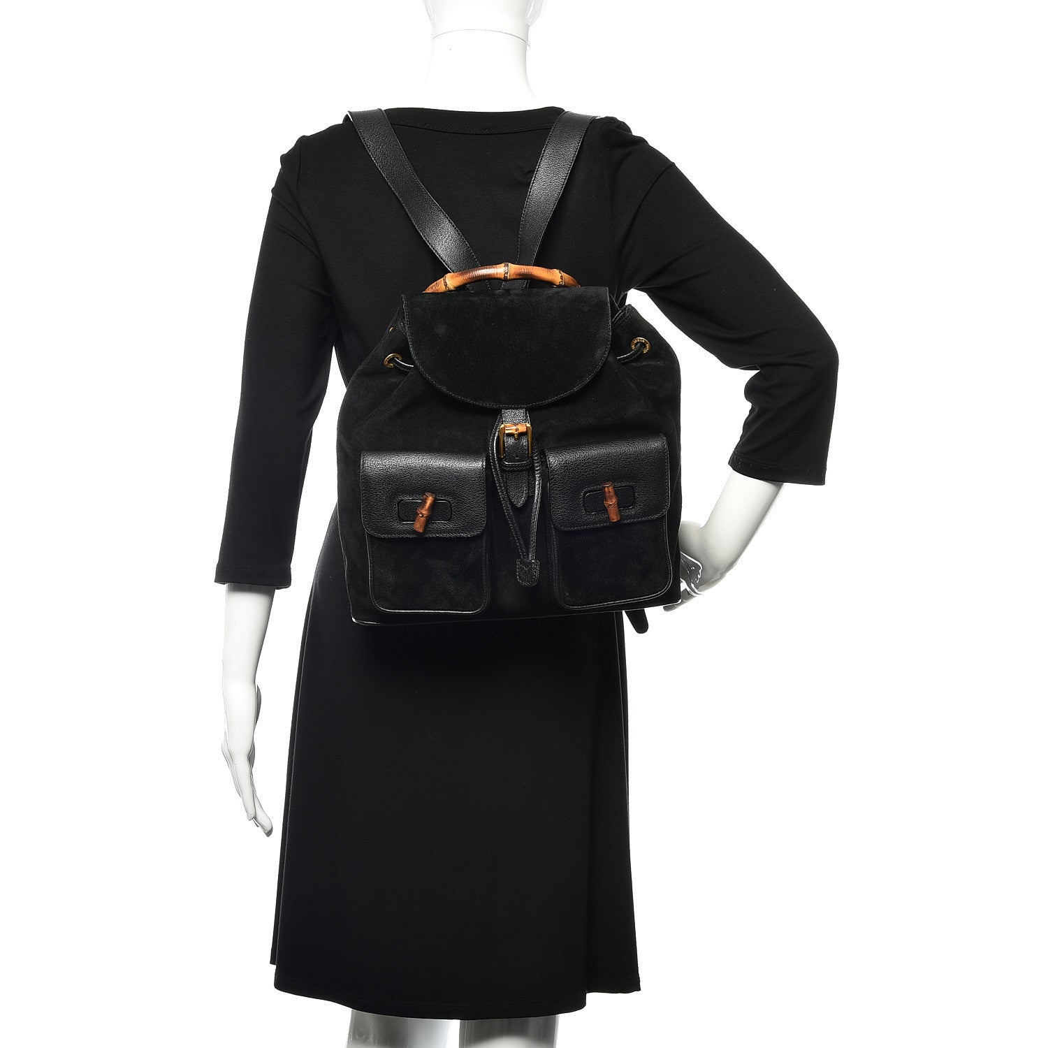 Gucci Suede Bamboo Backpack Black 2 of 13