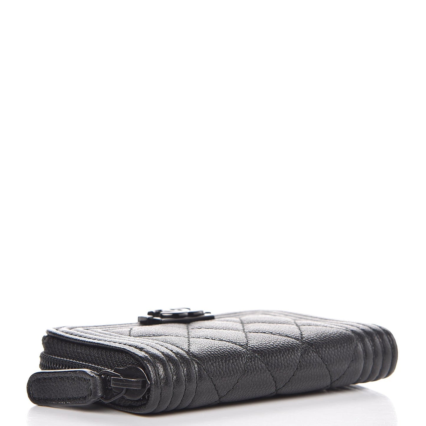 Caviar Quilted Boy Zip Around Coin Purse Wallet So Black