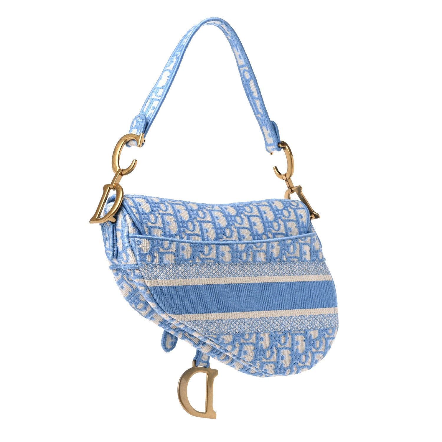 Christian Dior Oblique Embroidered Saddle Bag Cornflower Blue 3 of 9