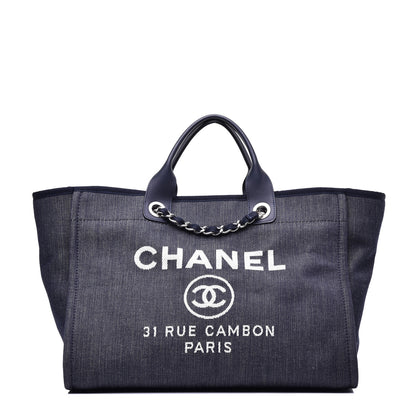 Chanel Denim Medium Deauville Tote Dark Blue 1 of 9