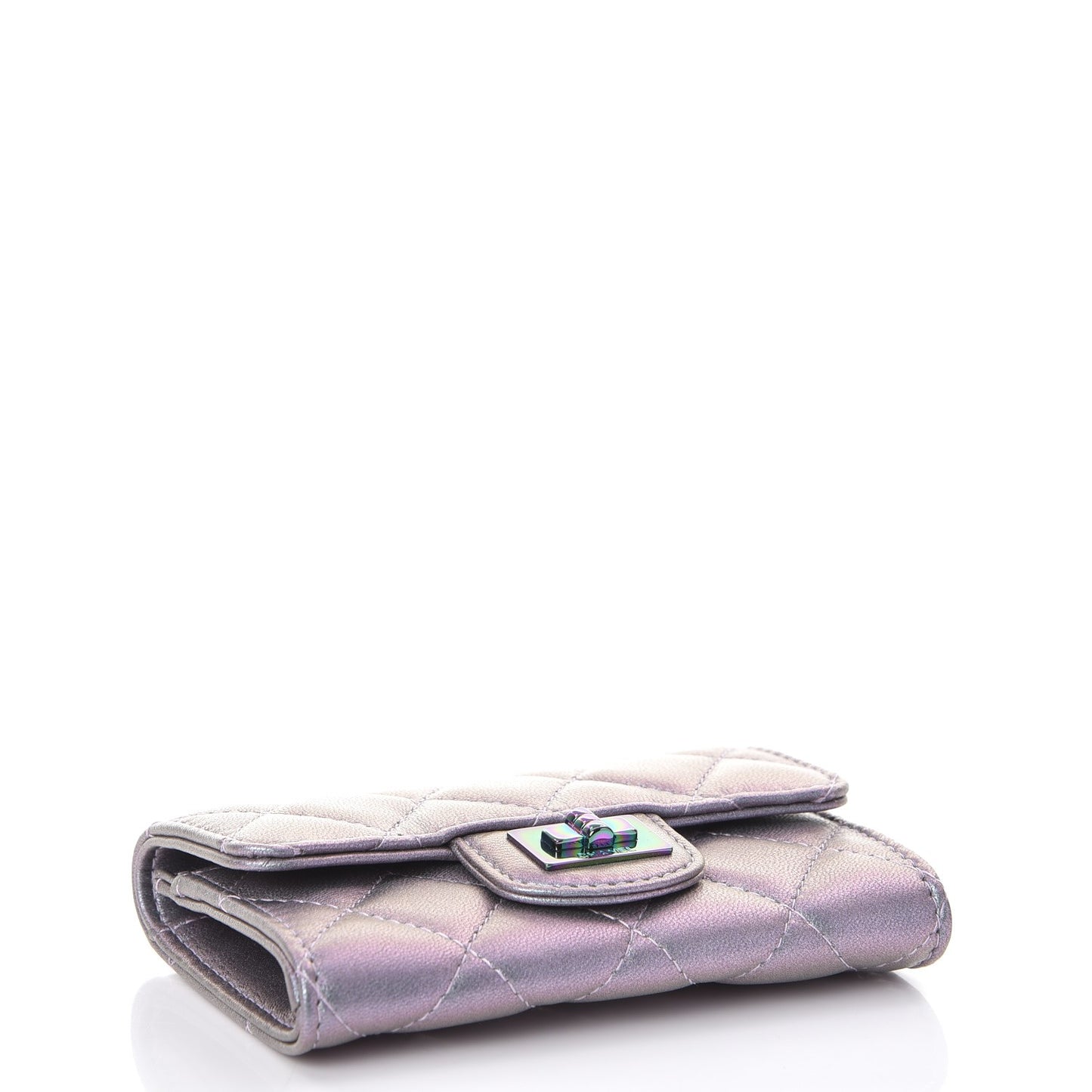 Iridescent Lambskin Quilted Reissue Flap Card Holder Light Purple