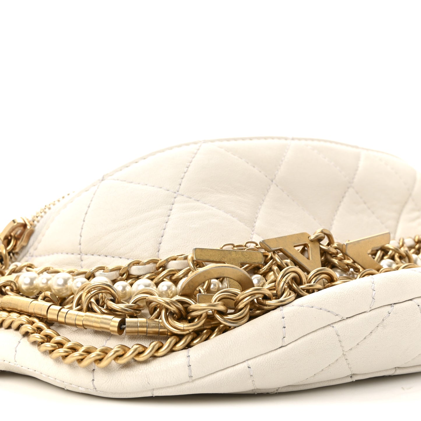 Lambskin Quilted All About Chains Waist Belt Bag White