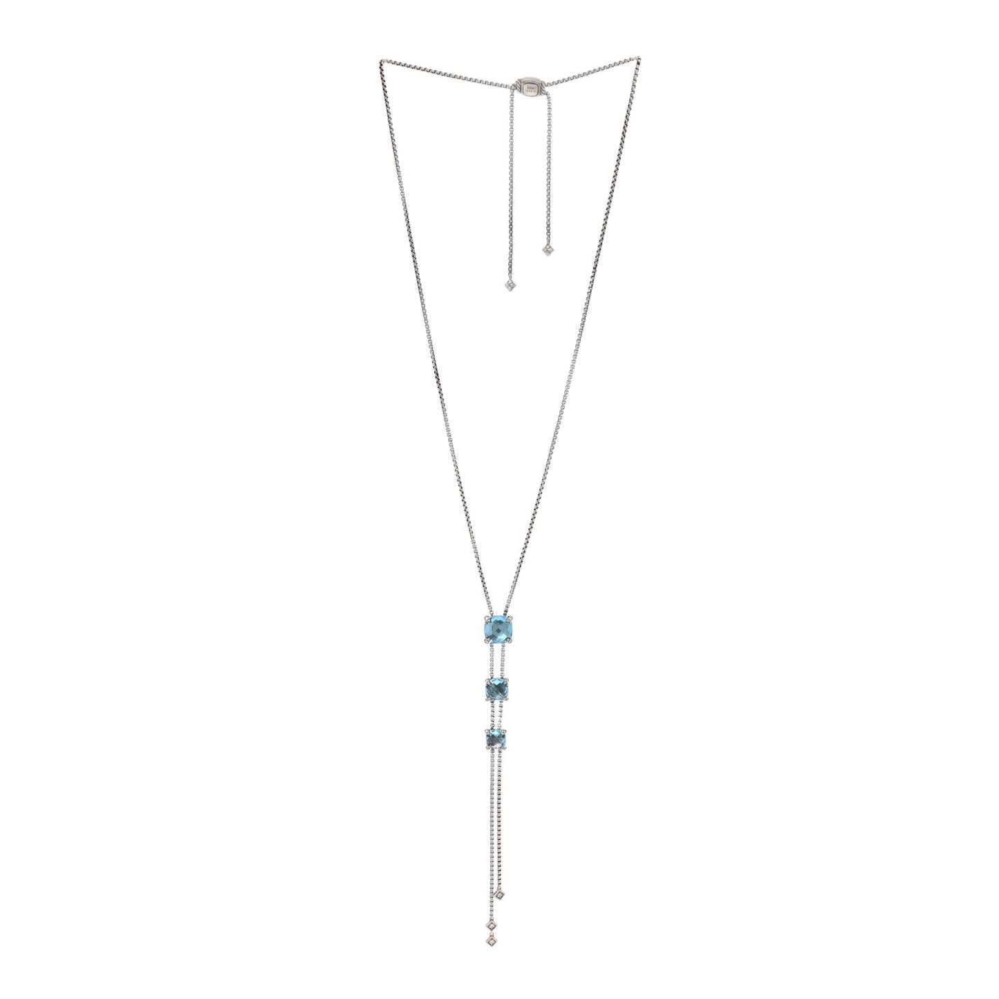 Sterling Silver Diamond Blue Topaz Chatelaine Lariat Necklace