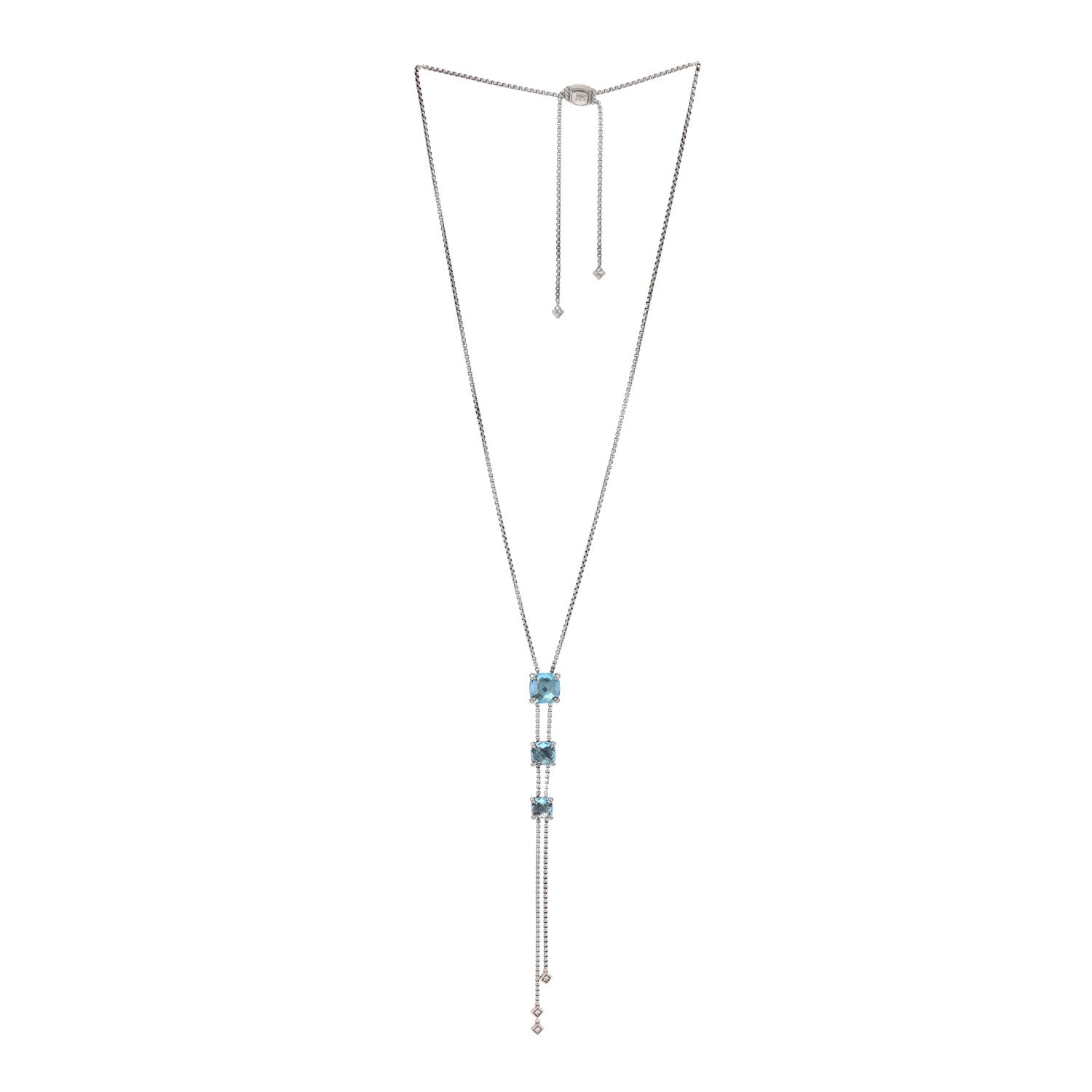David Yurman Sterling Silver Diamond Blue Topaz Chatelaine Lariat Necklace 3 of 4