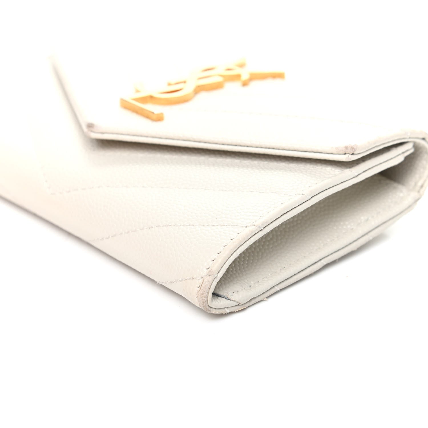 Saint Laurent Grain De Poudre Matelasse Chevron Small Monogram Envelope Wallet Crema Soft 9 of 9