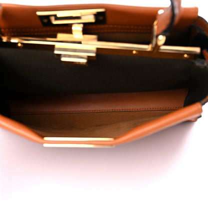Fendi Vitello Seta Canvas FF Embroidered Medium Peekaboo Iconic Satchel Brandy Amazzonia 7 of 9