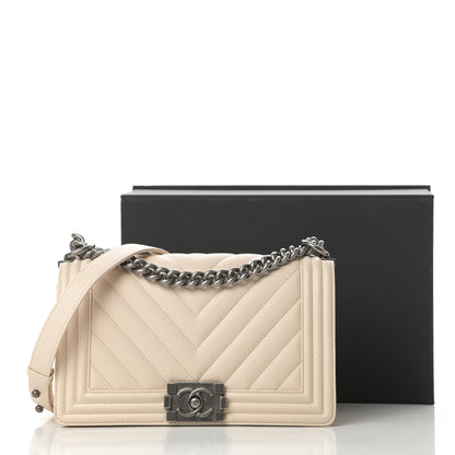 Chanel Caviar Chevron Quilted Medium Boy Flap Light Beige 11 of 11
