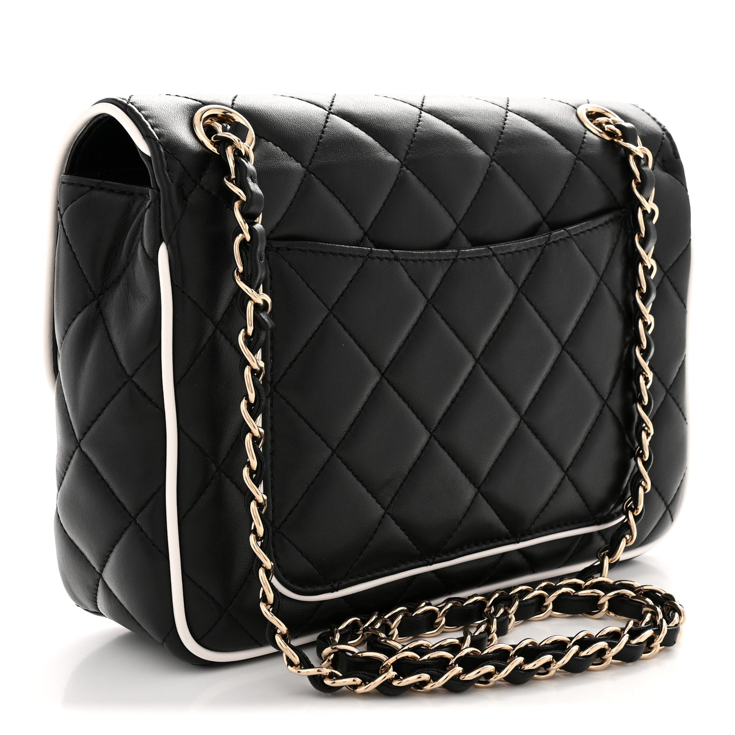 Lambskin Quilted Resin Graphic Frame Flap Bag Black White