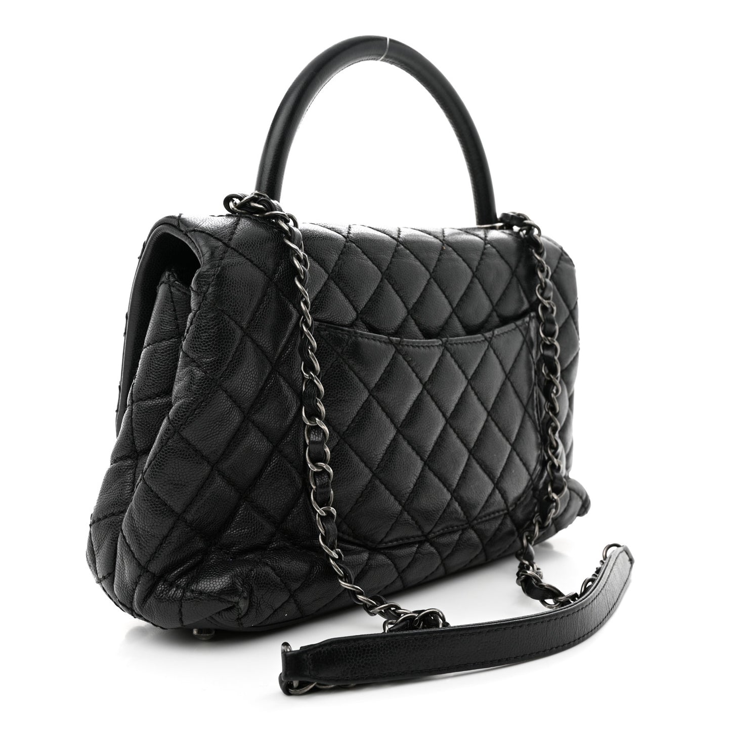 Caviar Quilted Small Coco Handle Flap Black