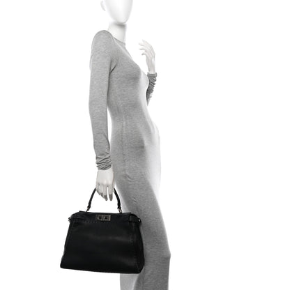 Fendi Cuoio Romano Selleria Bi-Color Medium Peekaboo Iconic Satchel Black Mou 2 of 15