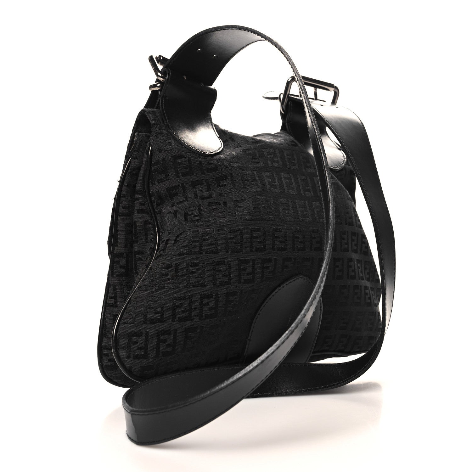 Fendi Zucchino Buckle Shoulder Bag Black 2 of 13