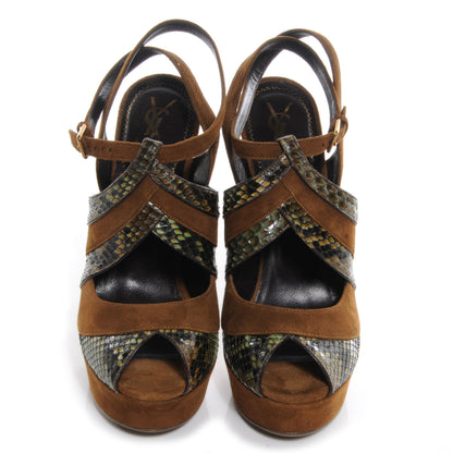 Saint Laurent Suede Python Palais 105 Heels Tobacco and Verde 39 2 of 6