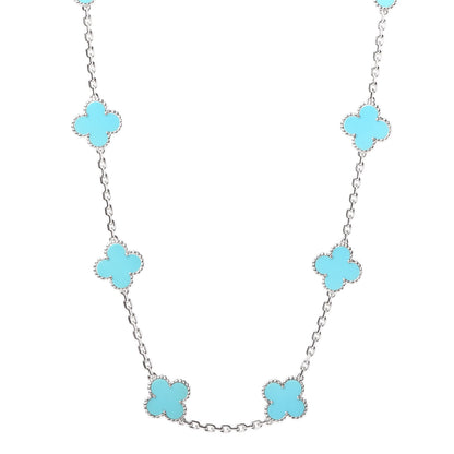 Van Cleef & Arpels 18K White Gold Turquoise 10 Motifs Vintage Alhambra Necklace 1 of 6