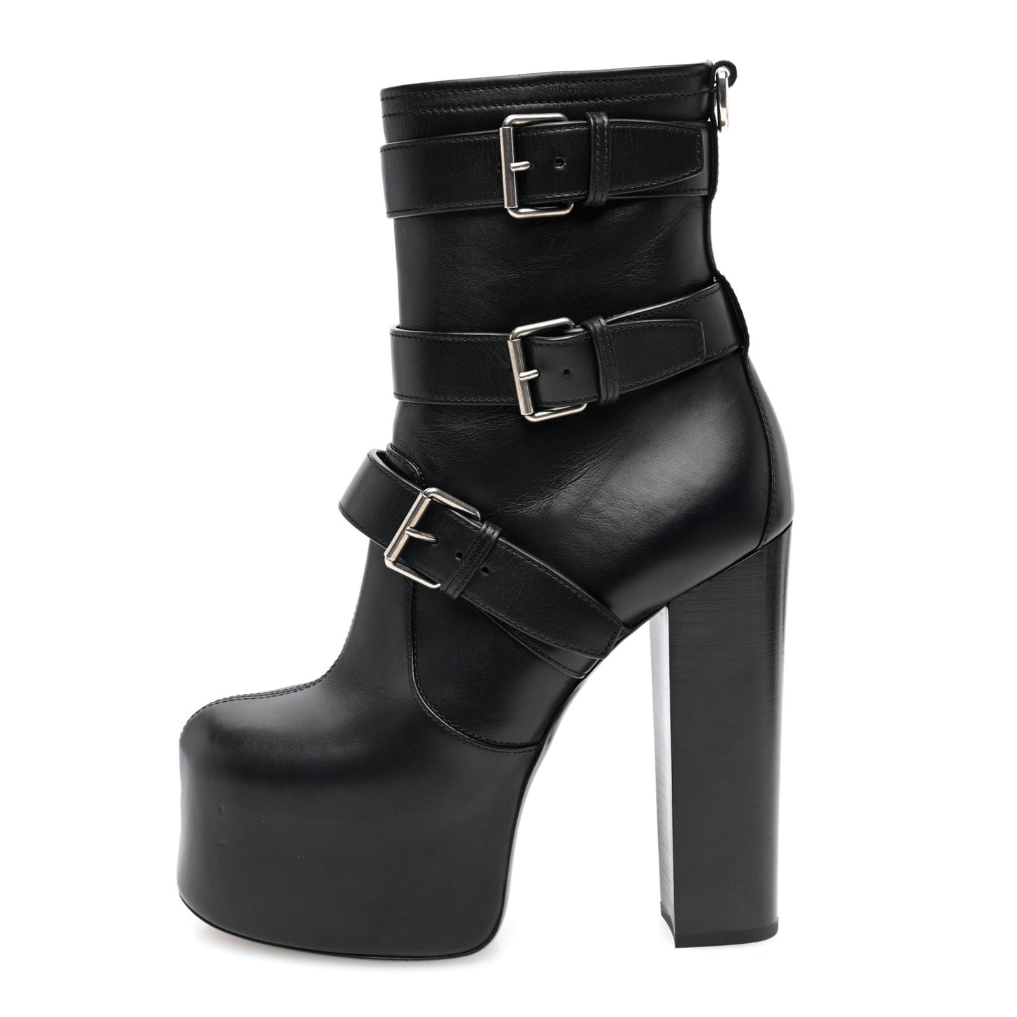 Piuma Calfskin Mina 95 Mazzi Trio Buckle Ankle Boots 39 Black