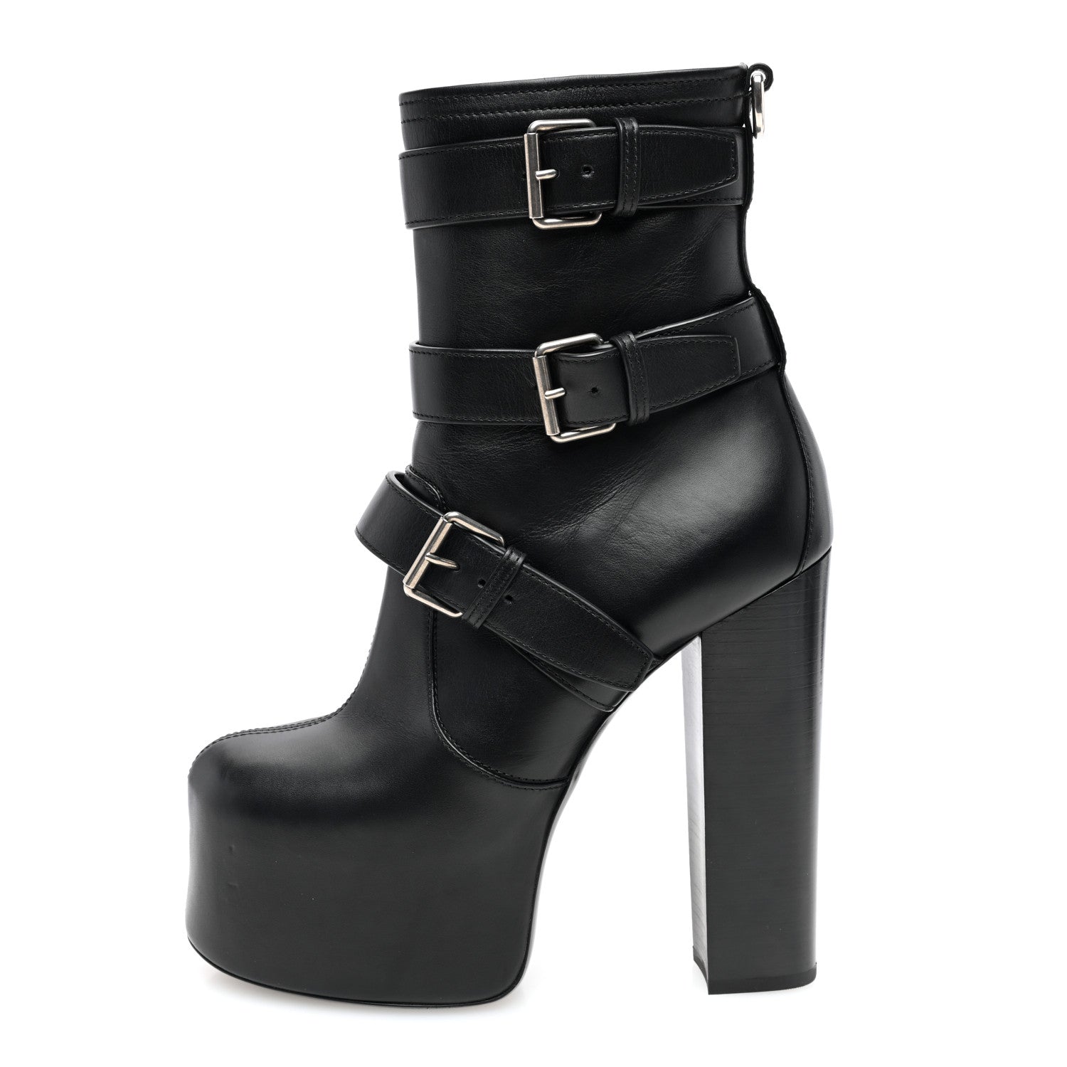 Saint Laurent Piuma Calfskin Mina 95 Mazzi Trio Buckle Ankle Boots 39 Black 1 of 6