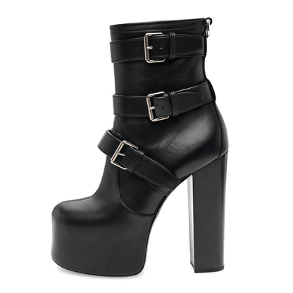 Saint Laurent Piuma Calfskin Mina 95 Mazzi Trio Buckle Ankle Boots 39 Black 1 of 6