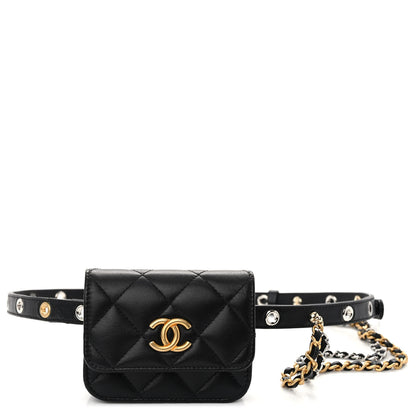 Chanel Goatskin Quilted Punk Essentials Chain Mini Flap Belt Bag Black 1 of 11