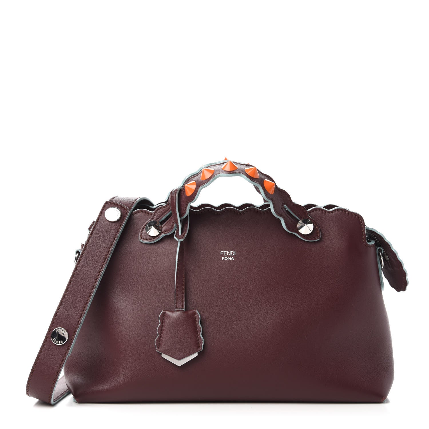 Fendi Vitello Dolce Scalloped Studded Medium By The Way Boston Bag Bordeaux 1 of 10