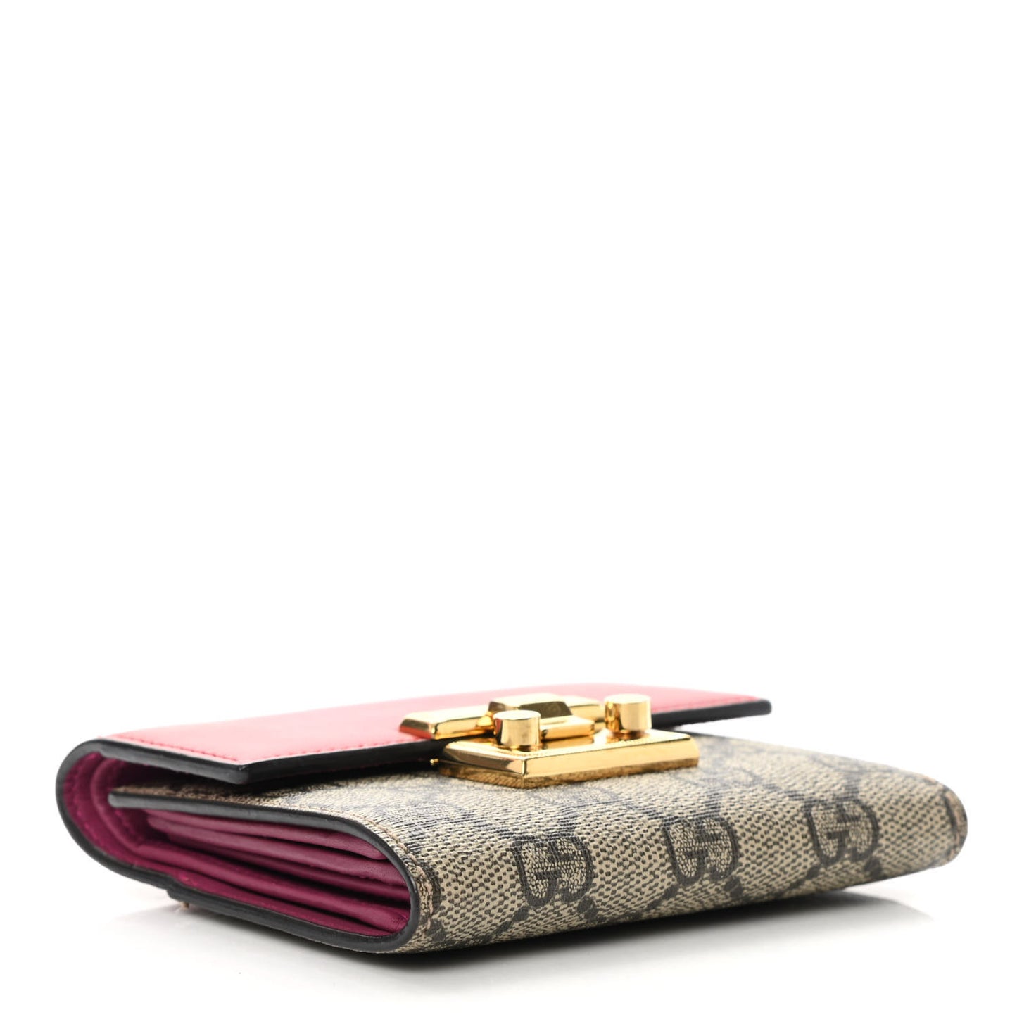 GG Supreme Monogram Calfskin Padlock Wallet Beige Hibiscus Red New Rosette