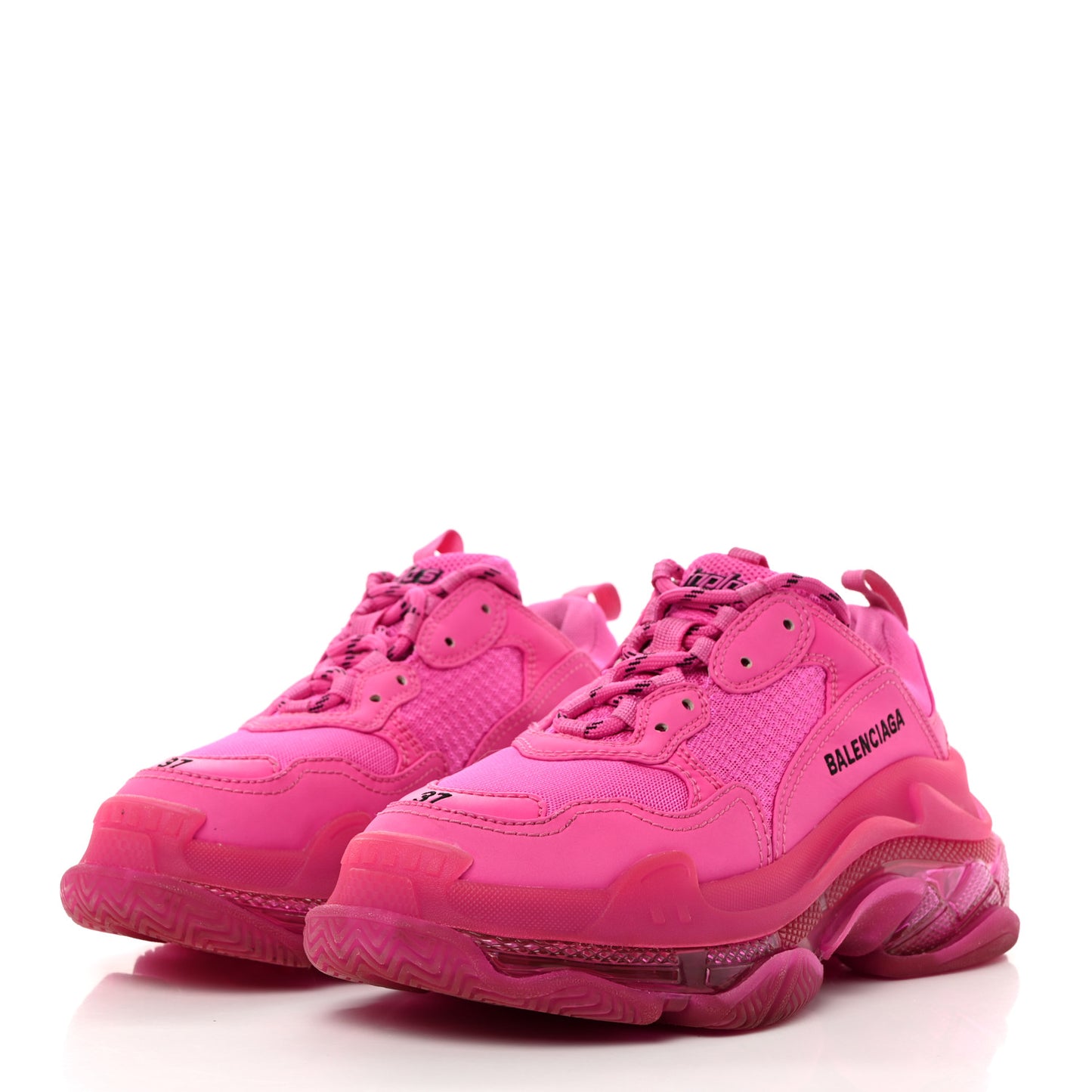 Fabric Mesh Clear Sole Fluo Womens Triple S Sneakers 37 Pink