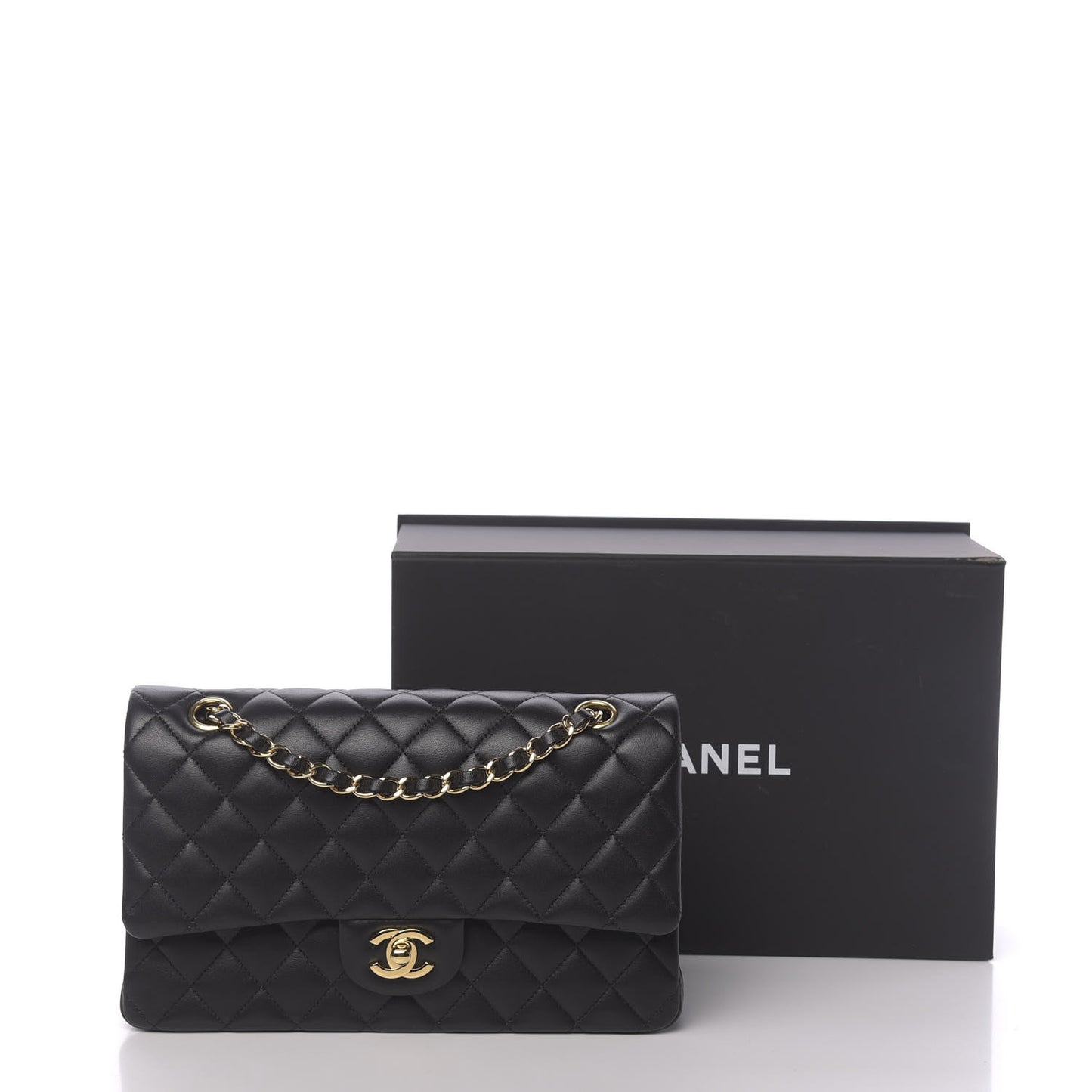 Lambskin Quilted Medium Double Flap Black