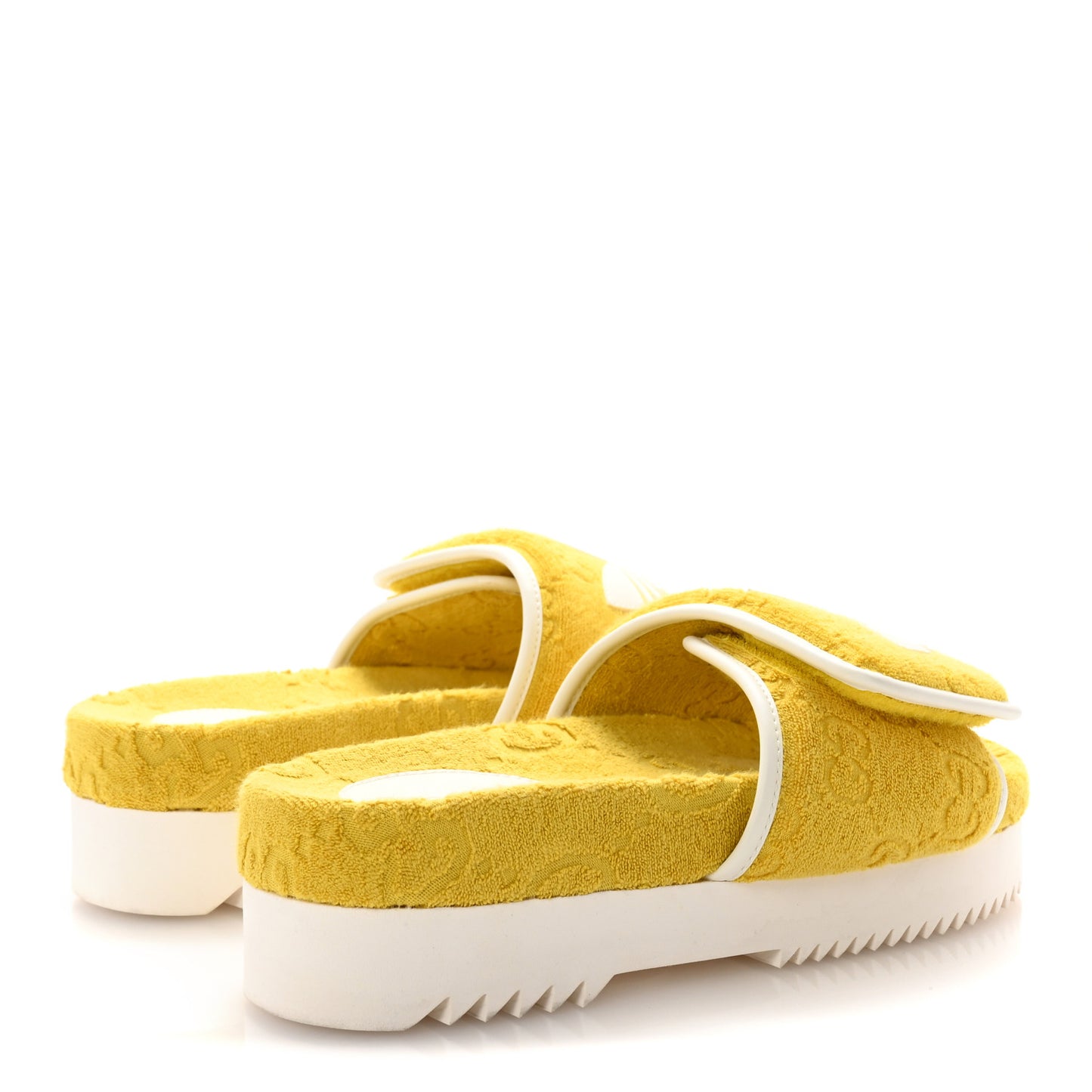 X ADIDAS Magic Sponge Terry Cloth Trefoil GG Monogram Womens Platform Sandals 39 Smile Yellow Off White