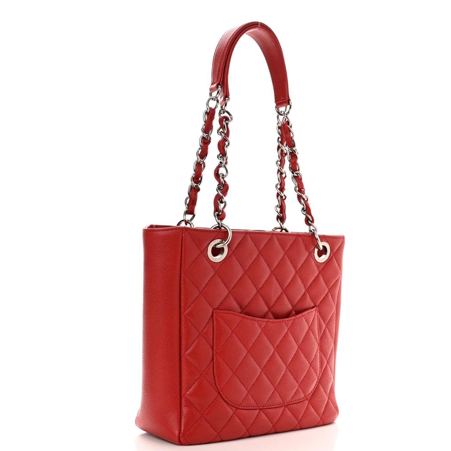 Chanel Caviar Quilted Petit Shopping Tote PST Red 3 of 11