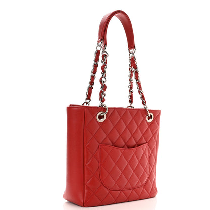 Chanel Caviar Quilted Petit Shopping Tote PST Red 3 of 11