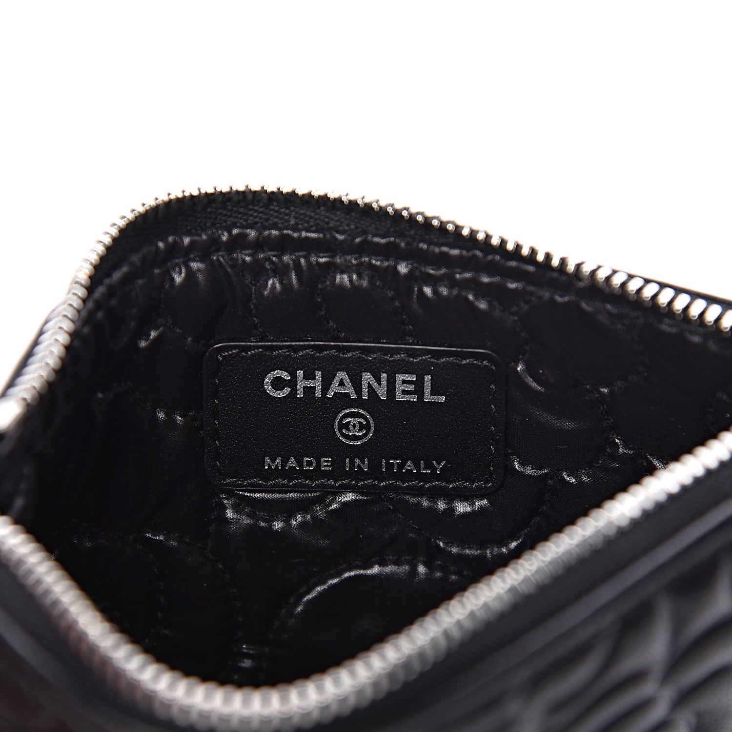 Chanel Goatskin Camellia Embossed Cosmetic Pouch Black 6 of 8