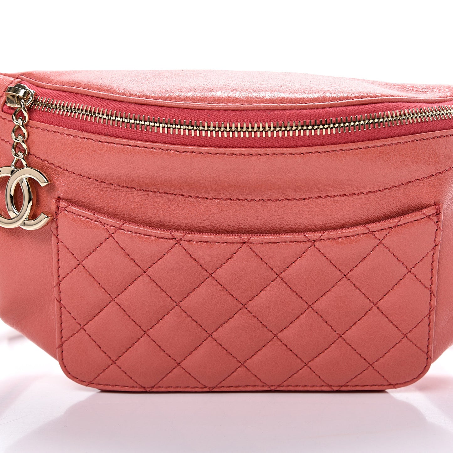 Crumpled Glazed Lambskin Quilted Waist Bag Fanny Pack Pink