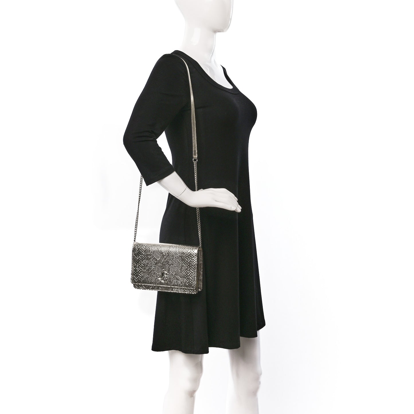 Metallic Calfskin Snake Embossed Palace Crossbody Champagne Silver