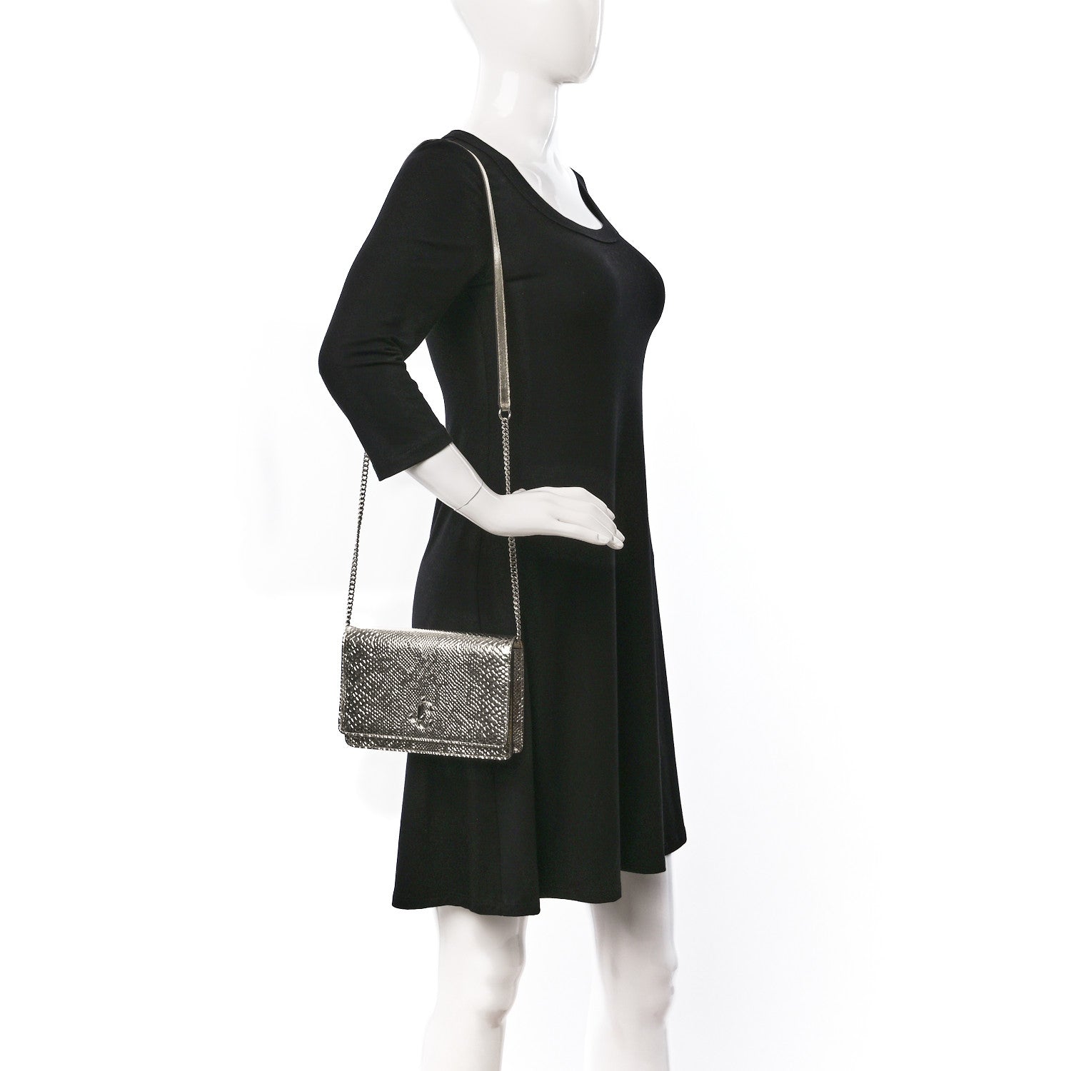 Jimmy Choo Metallic Calfskin Snake Embossed Palace Crossbody Champagne Silver 2 of 8
