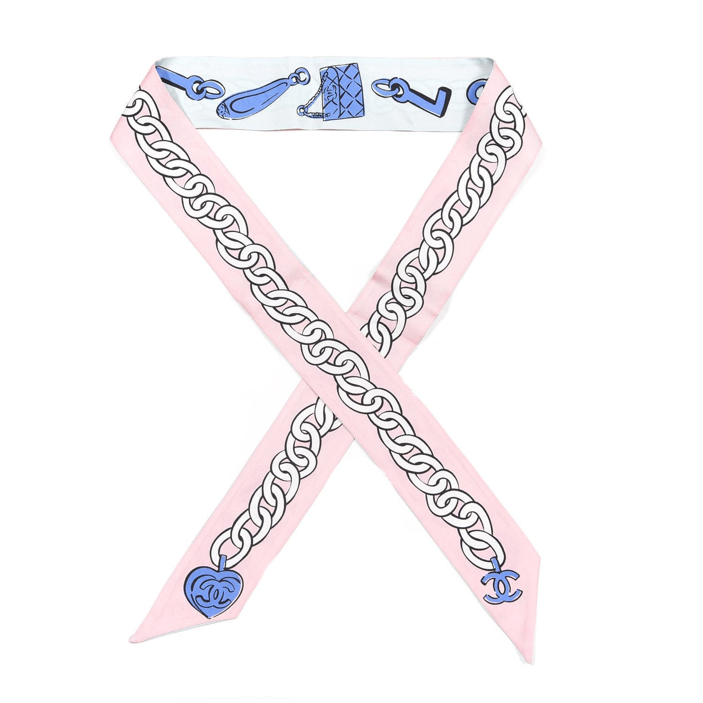 Silk CC Chain Slim Bandeau Scarf Pink Blue