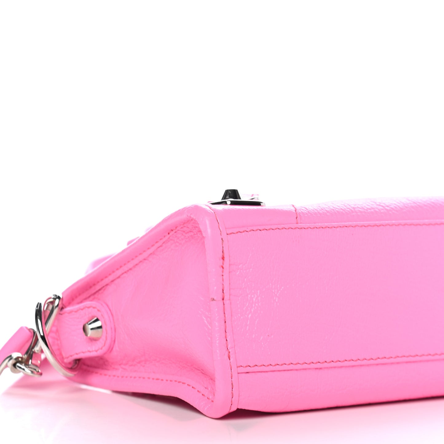 Shiny Goatskin Silver Metallic Edge Hardware Mini City Acid Pink