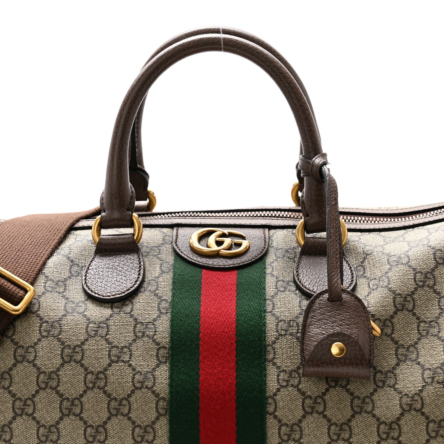 Gucci GG Supreme Monogram Textured Dollar Calfskin Web Large Savoy Duffle Bag Beige Ebony New Acero 7 of 10