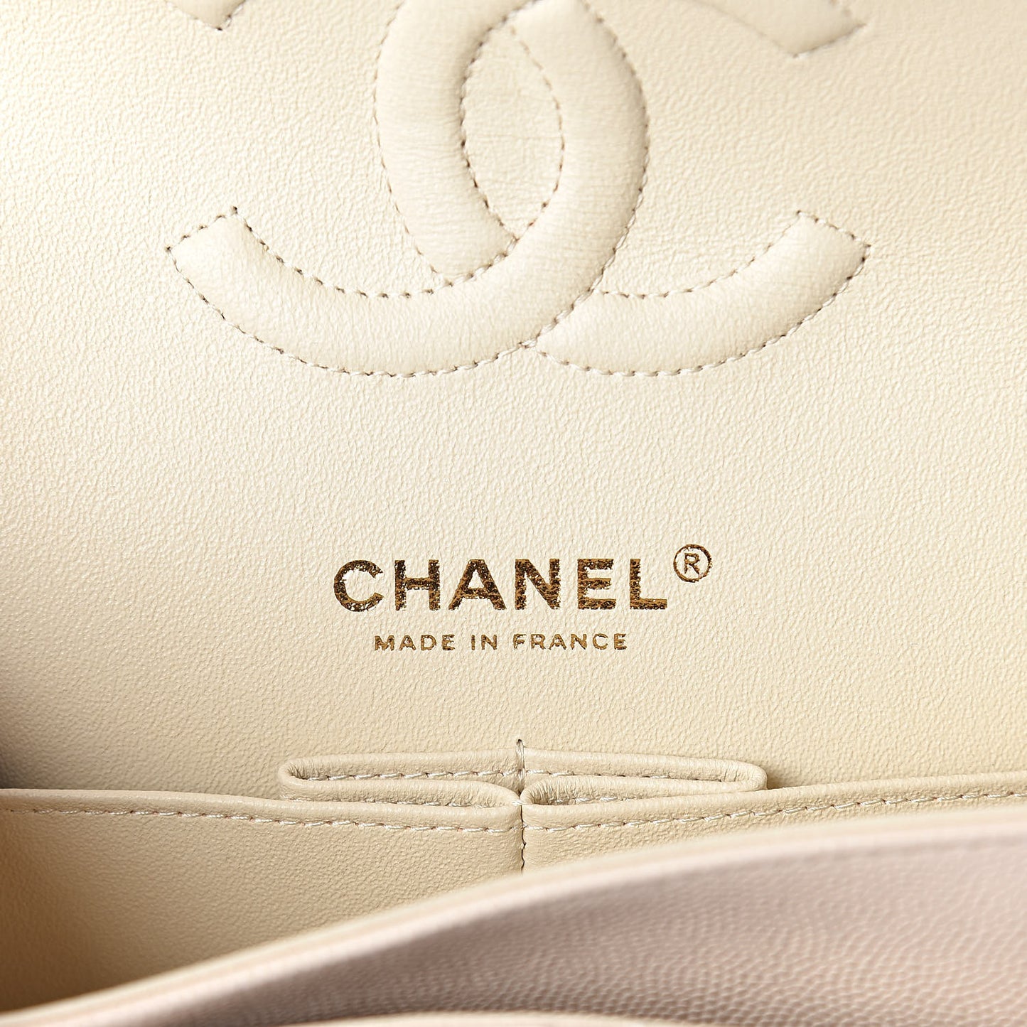Iridescent Caviar Quilted Medium Double Flap Beige