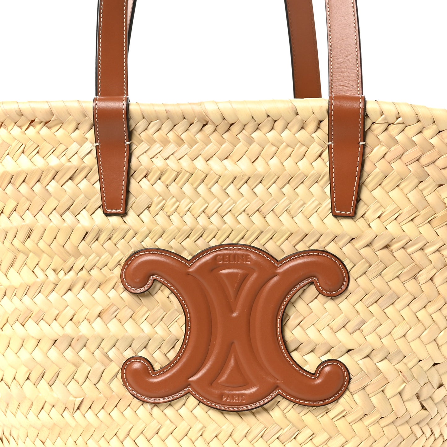 Raffia Calfskin Triomphe Medium Panier Tan