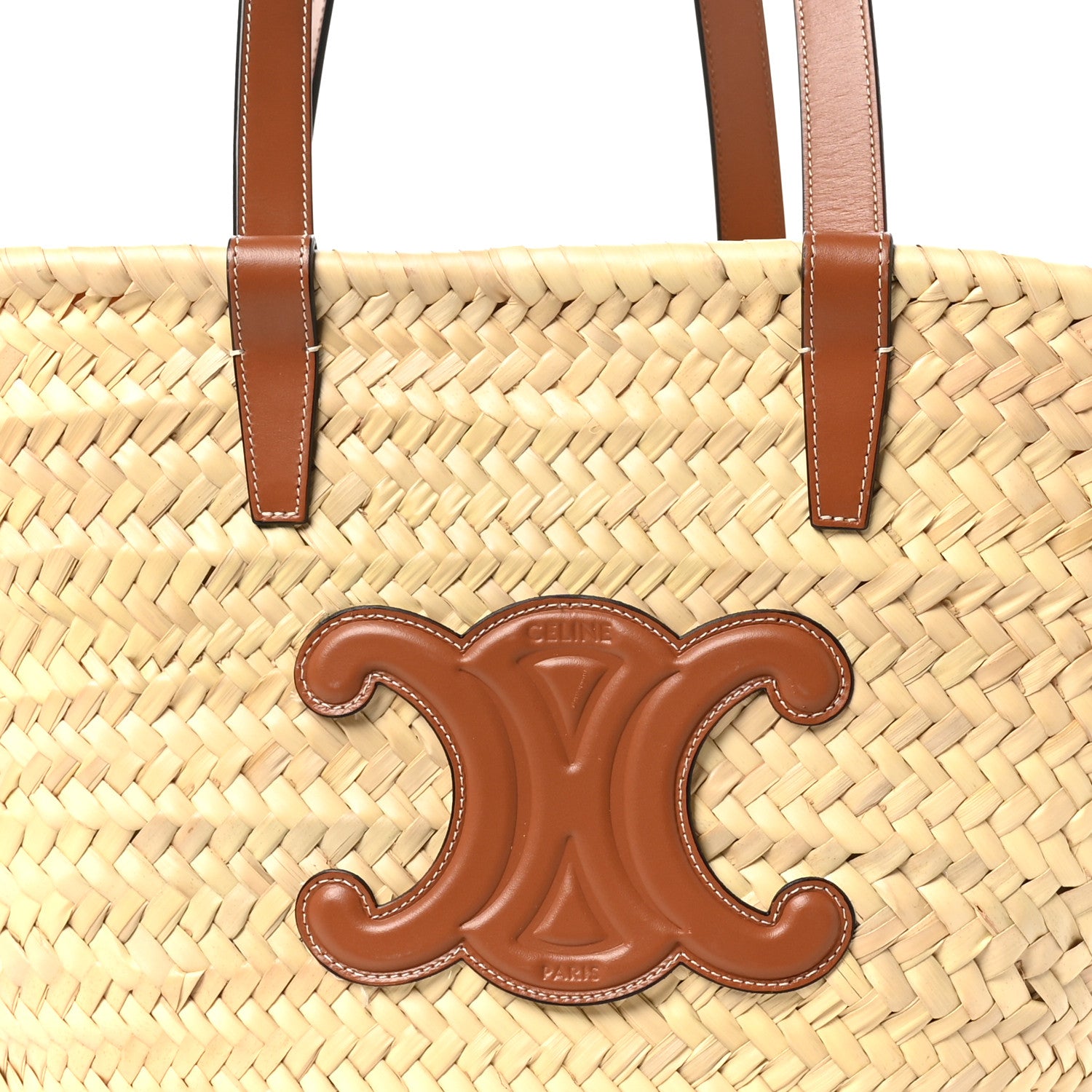 Celine Raffia Calfskin Triomphe Medium Panier Tan 7 of 9