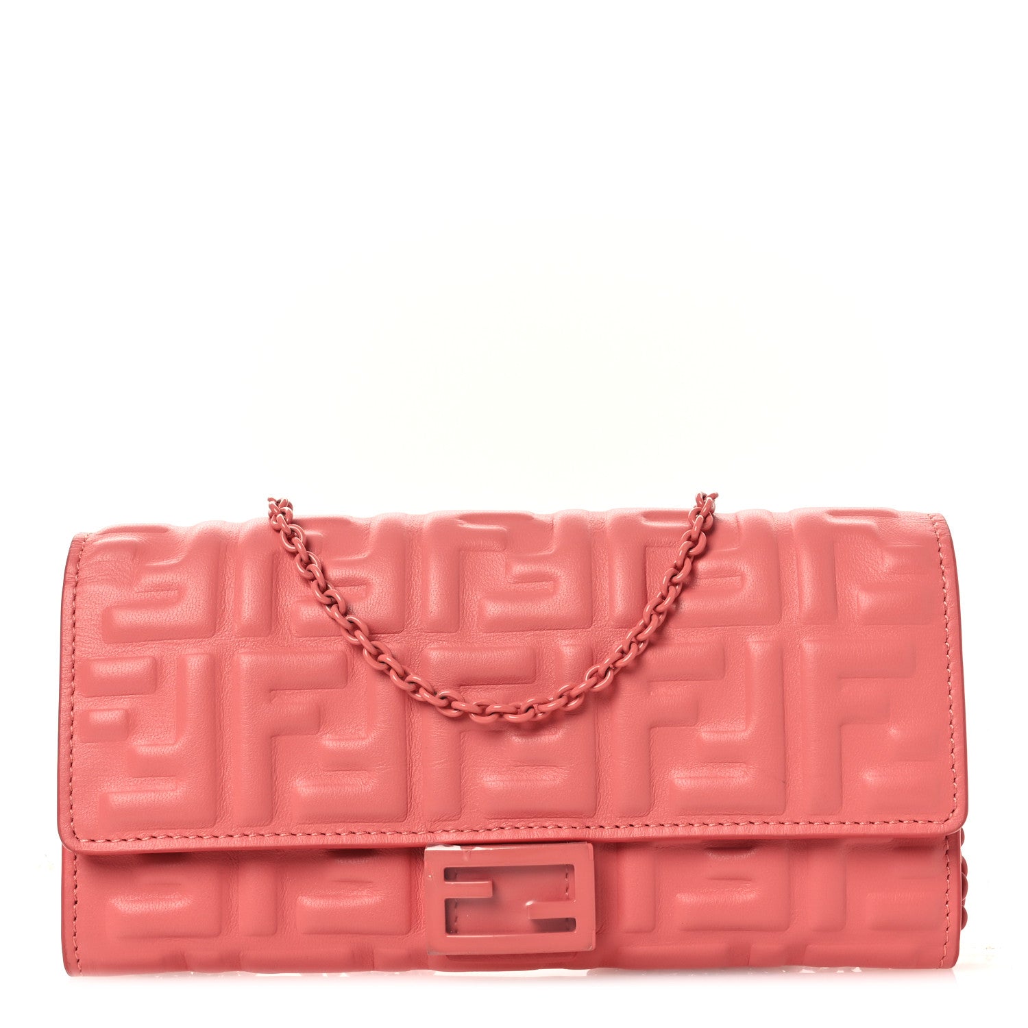 Fendi Nappa FF Embossed Continental Wallet On Chain Rosa Pesca 1 of 12